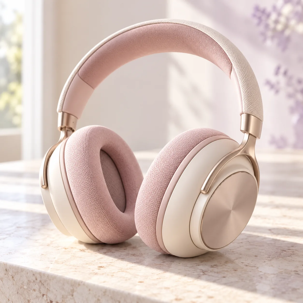 Cream and blush headphones